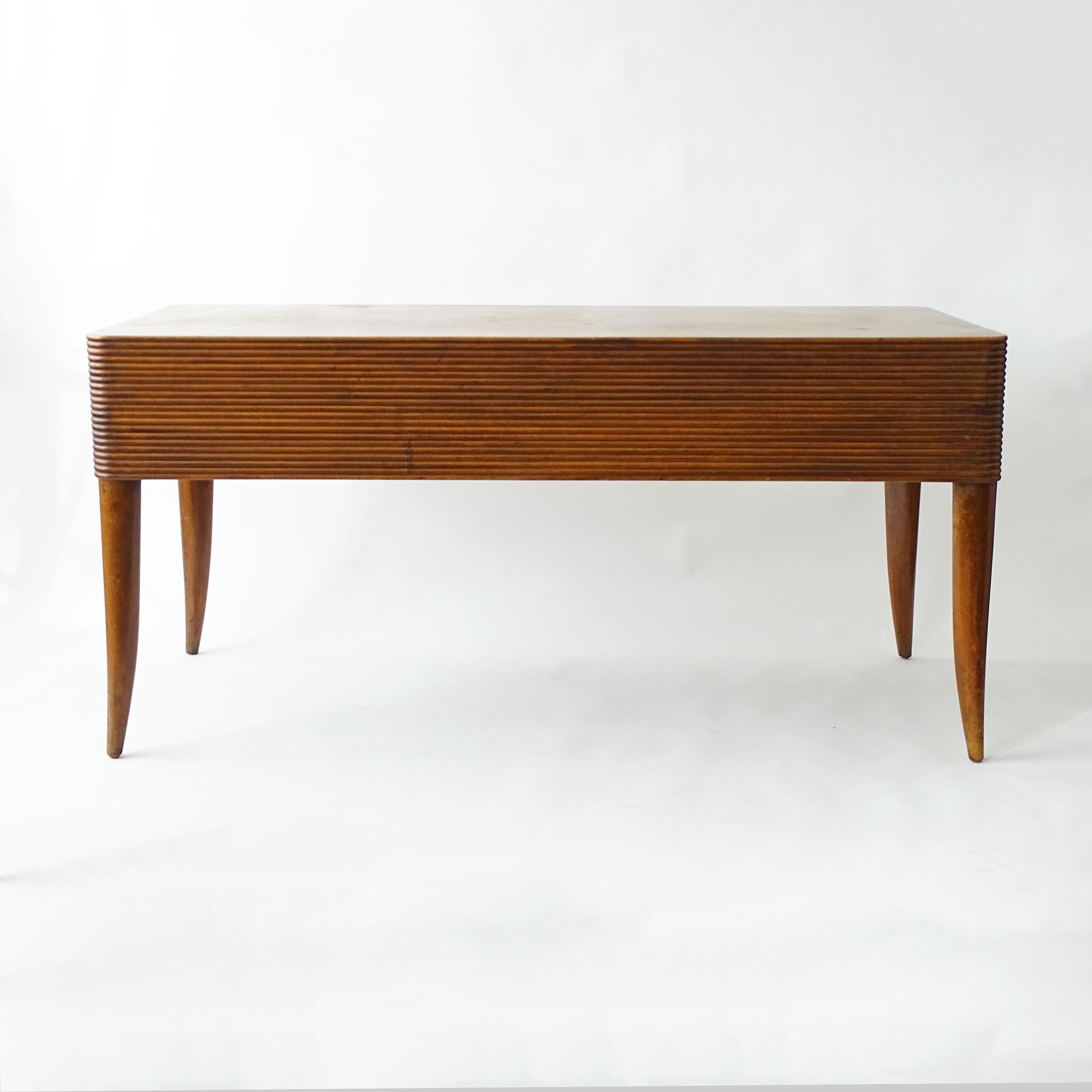 Italian Paolo Buffa grissinato wood desk with four drawers, Italy 1940s For Sale