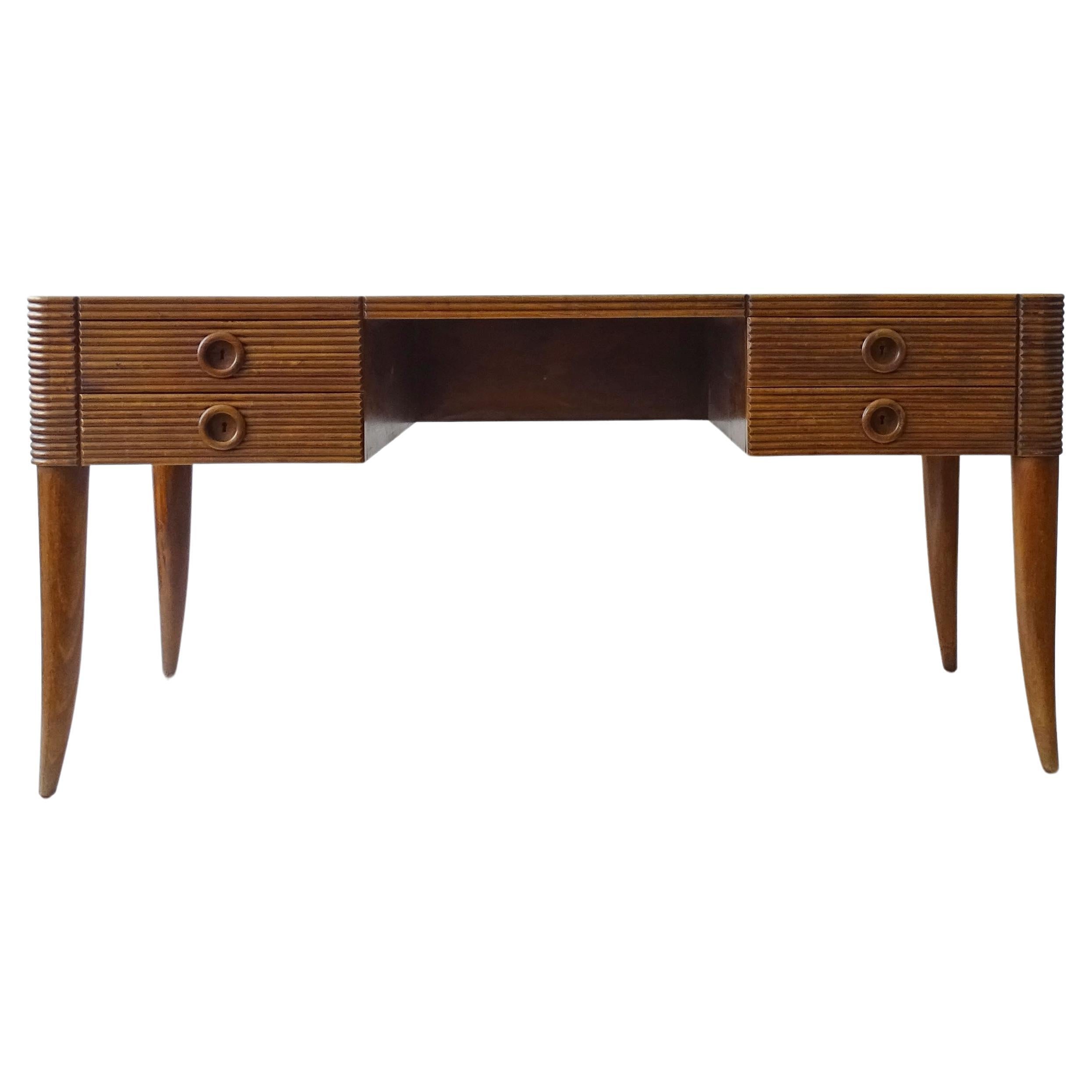 Paolo Buffa grissinato wood desk with four drawers, Italy 1940s For Sale