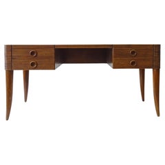 Vintage Paolo Buffa grissinato wood desk with four drawers, Italy 1940s