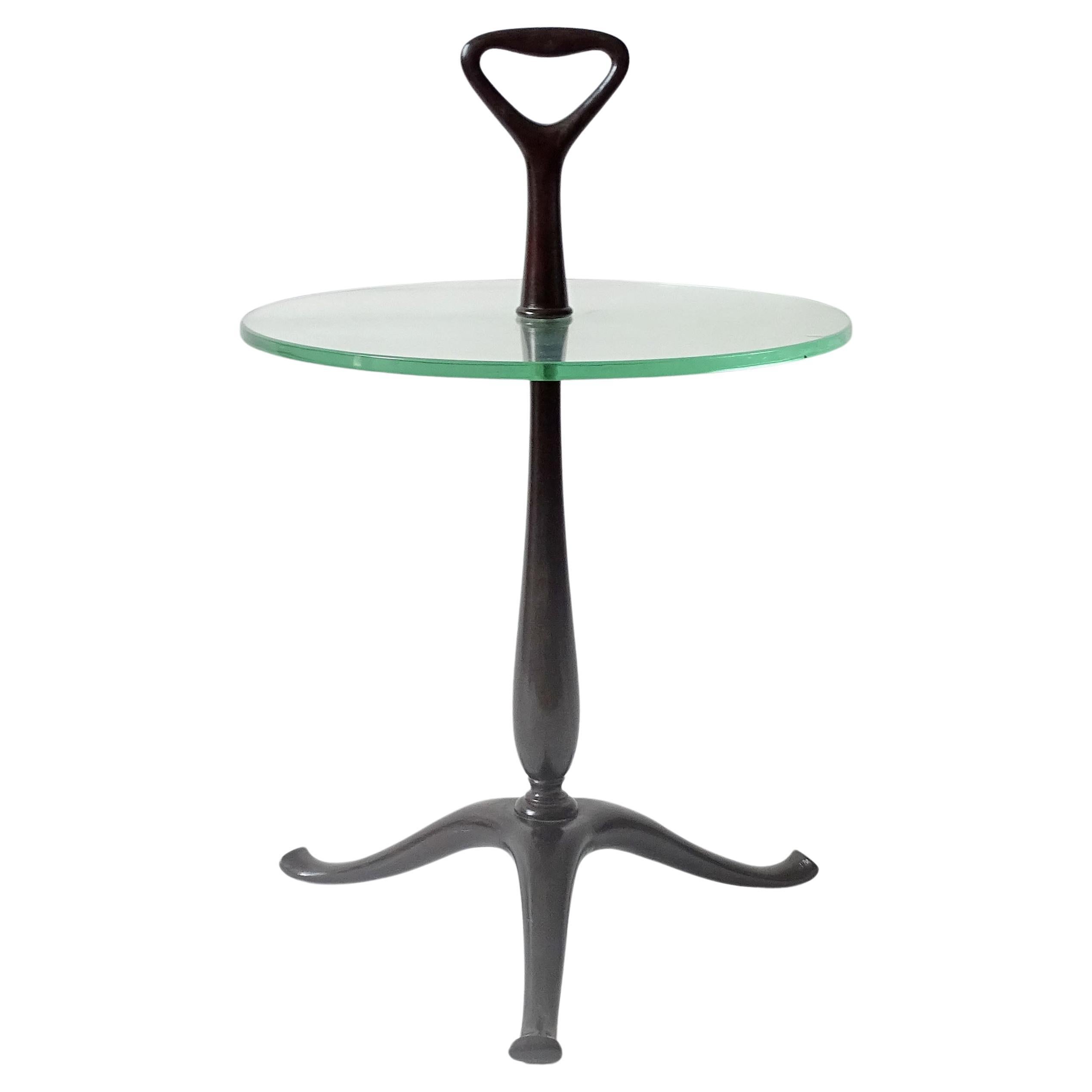 Paolo Buffa Gueridon table in wood and glass, Italy 1950s For Sale