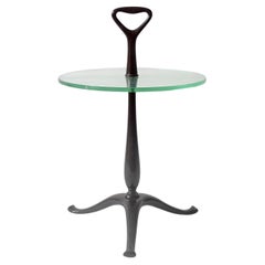Vintage Paolo Buffa Gueridon table in wood and glass, Italy 1950s