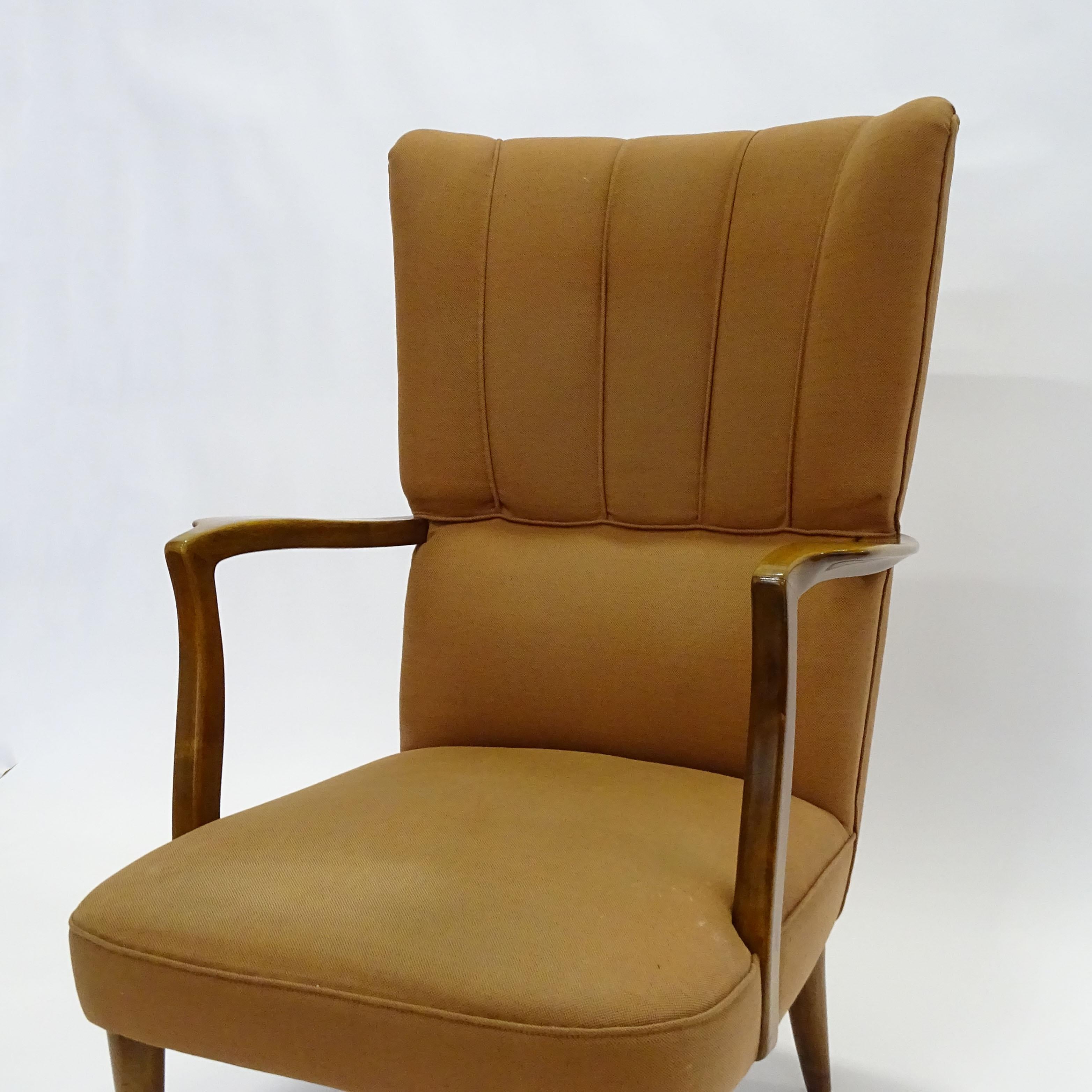 Paolo Buffa High Back Armchairs in Original Ochre Upholstery, Italy, 1940s 3