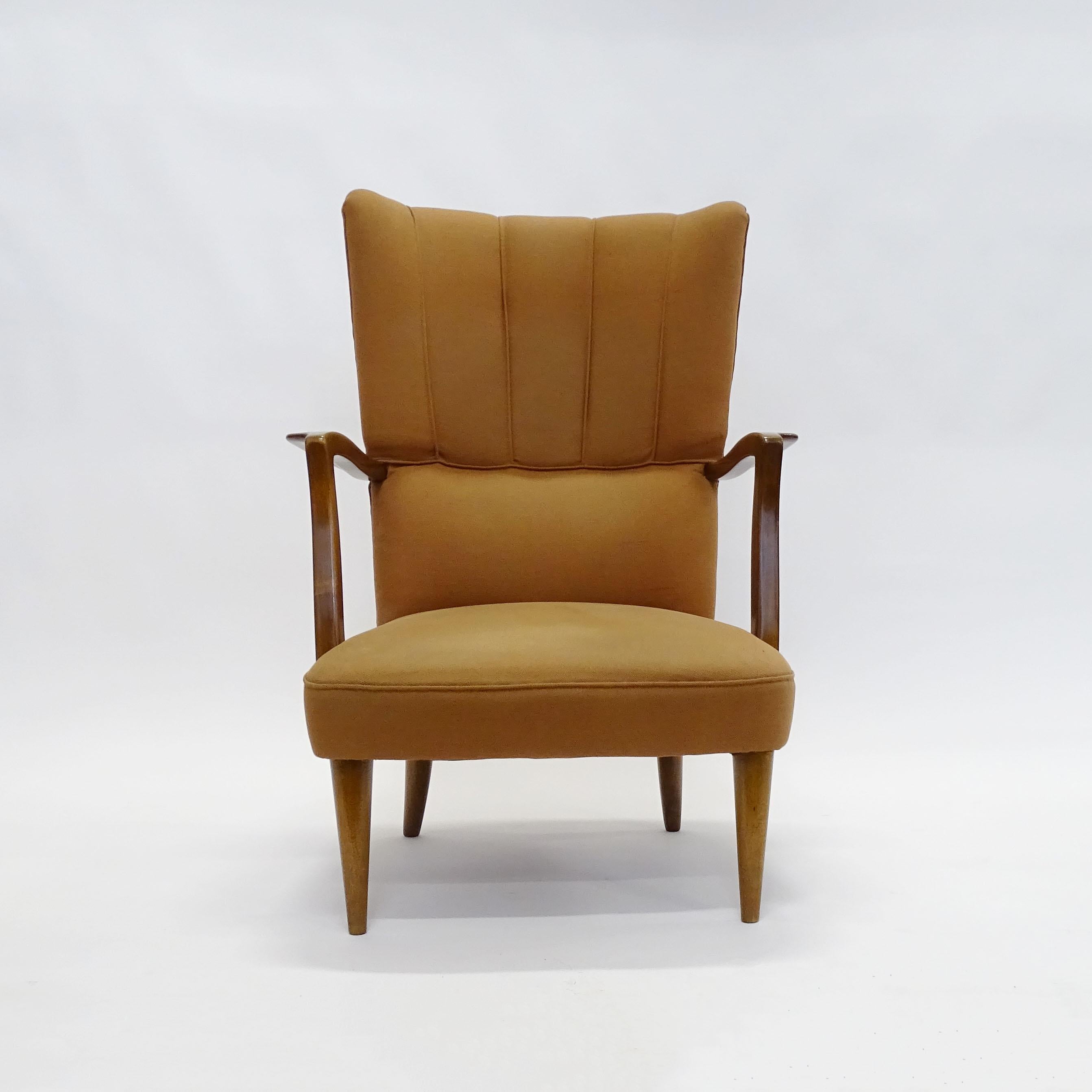 Paolo Buffa High Back Armchairs in Original Ochre Upholstery, Italy, 1940s 4
