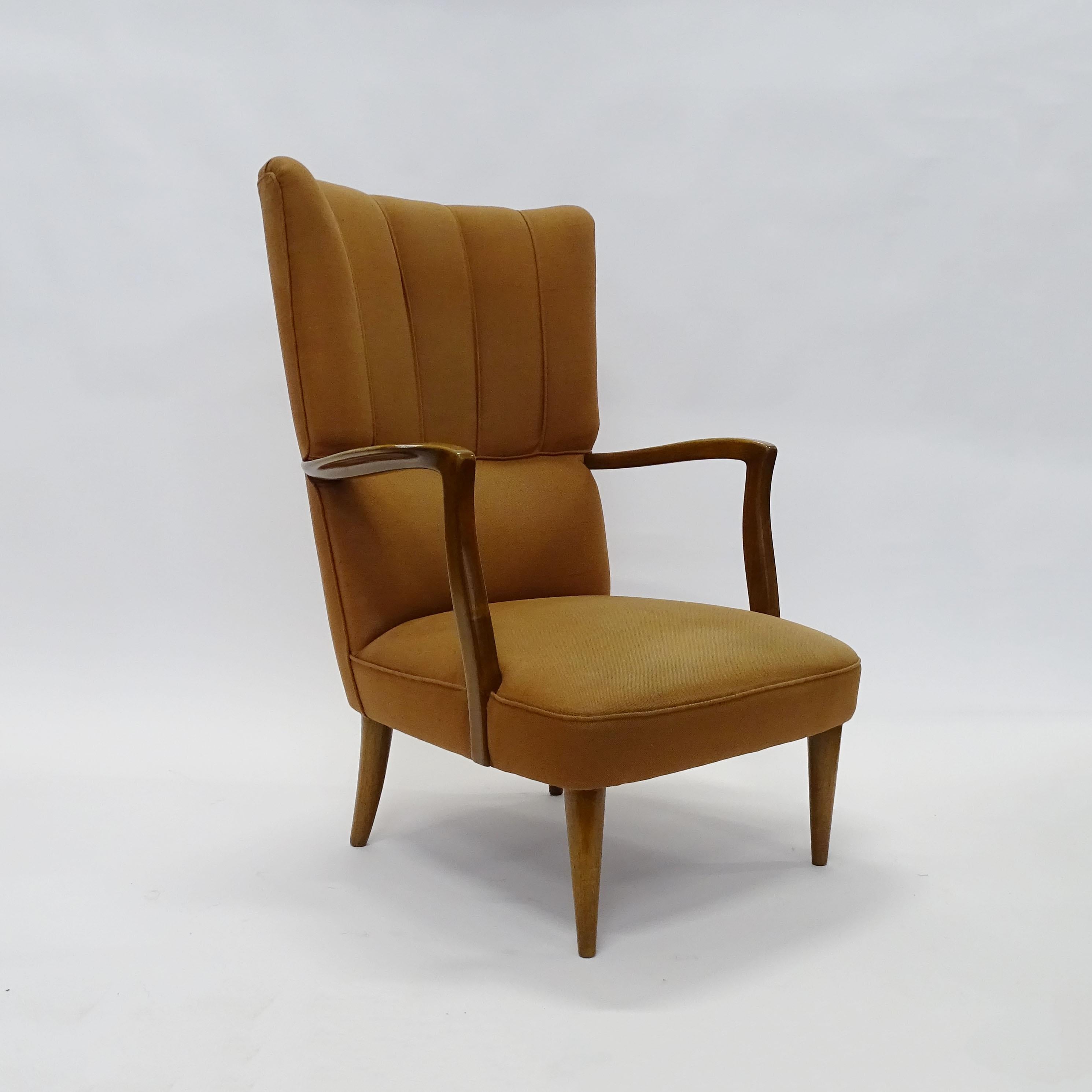 Italian Paolo Buffa High Back Armchairs in Original Ochre Upholstery, Italy, 1940s