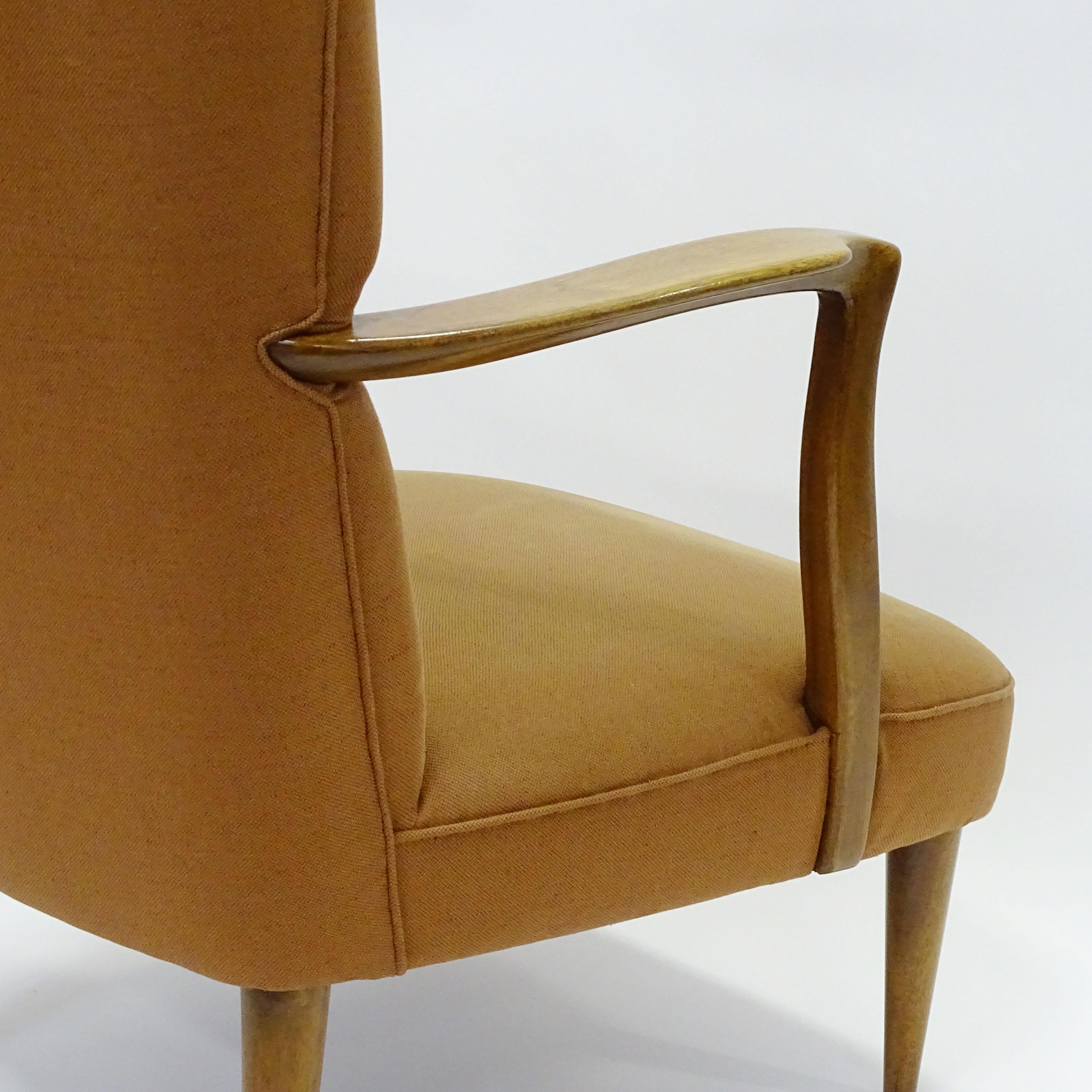 Paolo Buffa High Back Armchairs in Original Ochre Upholstery, Italy, 1940s In Good Condition In Milan, IT