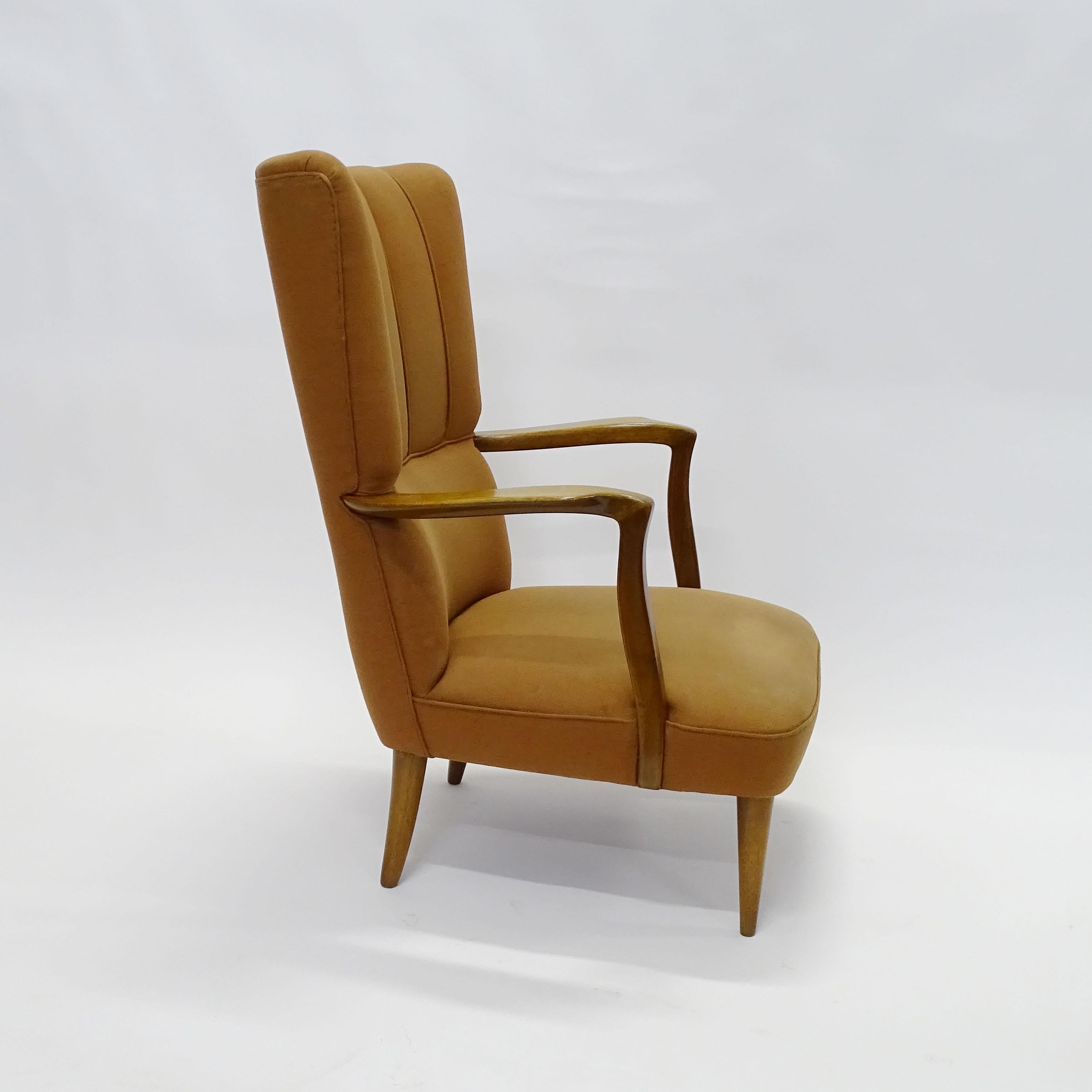 Mid-20th Century Paolo Buffa High Back Armchairs in Original Ochre Upholstery, Italy, 1940s
