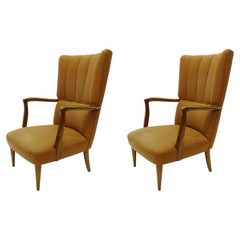 Paolo Buffa High Back Armchairs in Original Ochre Upholstery, Italy, 1940s
