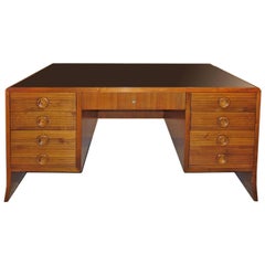 "Paolo Buffa" Important Desk in Walnut, 1940, Top in Black Opal