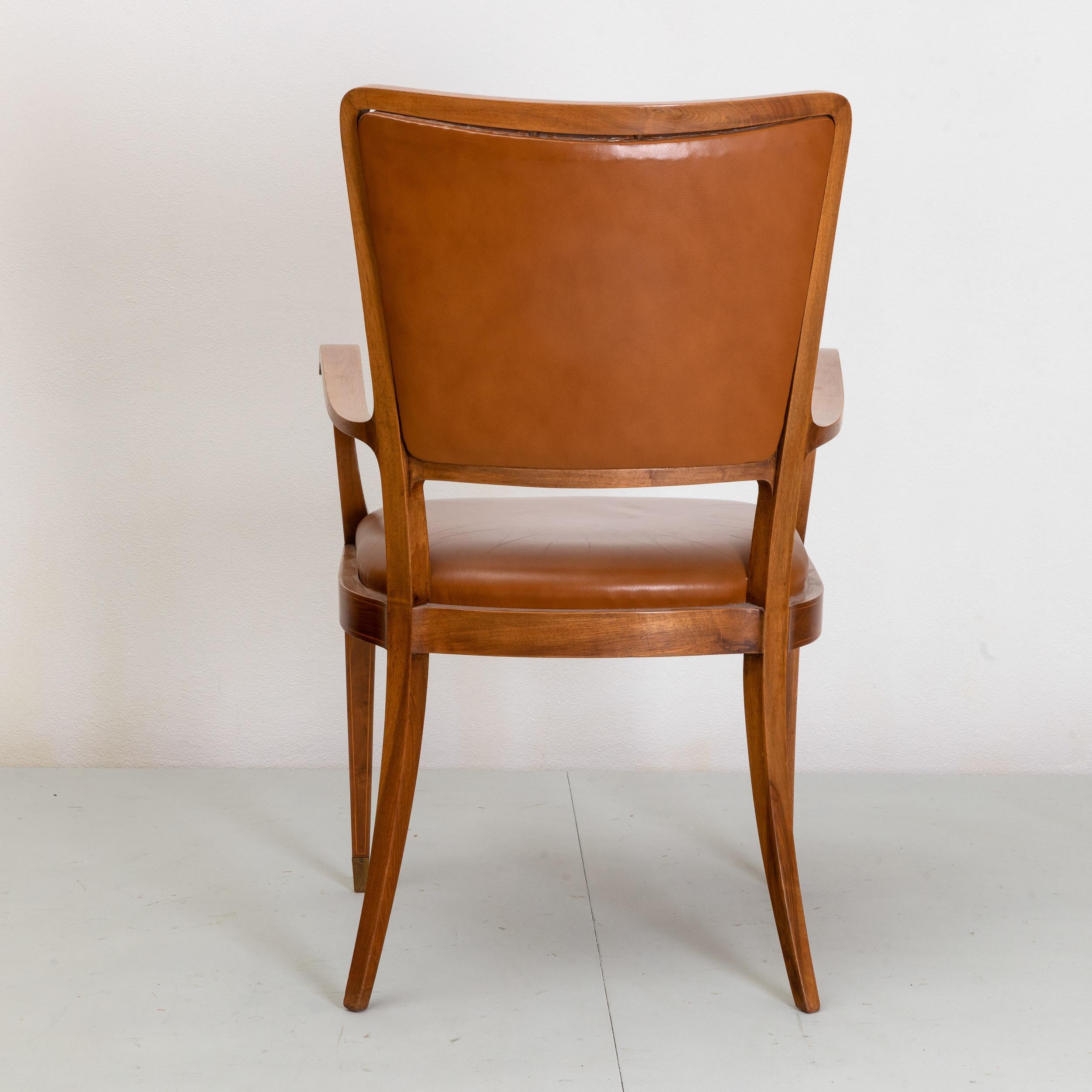 20th Century Paolo Buffa, Italia, 1950 Ca, Wooden Armchair with Brown Leather Upholstery