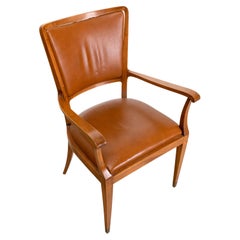Retro Paolo Buffa, Italia, 1950 Ca, Wooden Armchair with Brown Leather Upholstery