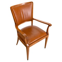 Vintage Paolo Buffa, Italia, 1950 Ca, Wooden Armchair with Brown Leather Upholstery