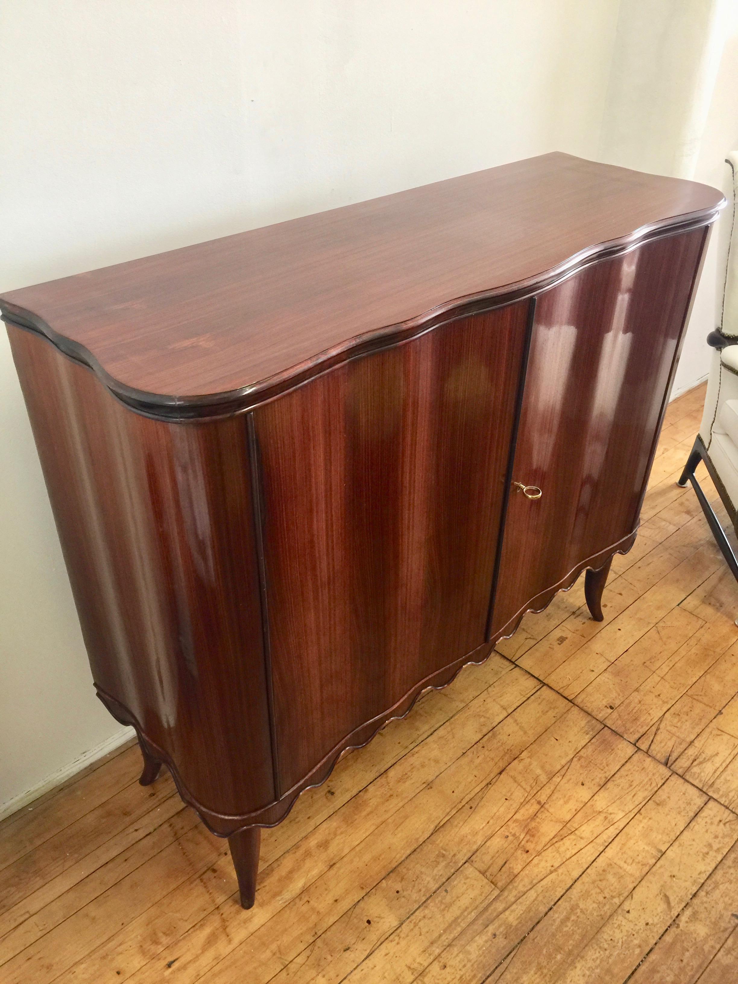 Paolo Buffa Italian Bar Cabinet with Mirror and Drawers For Sale at 1stDibs