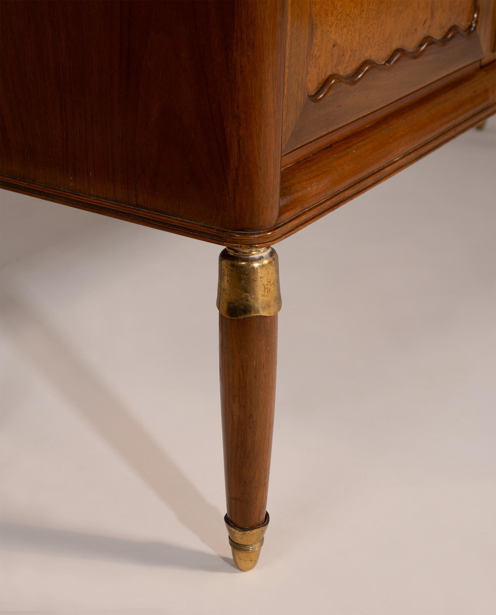 Paolo Buffa Italian Highboard in Walnut, Birch Burl, and Green Marble, 1950's For Sale 3