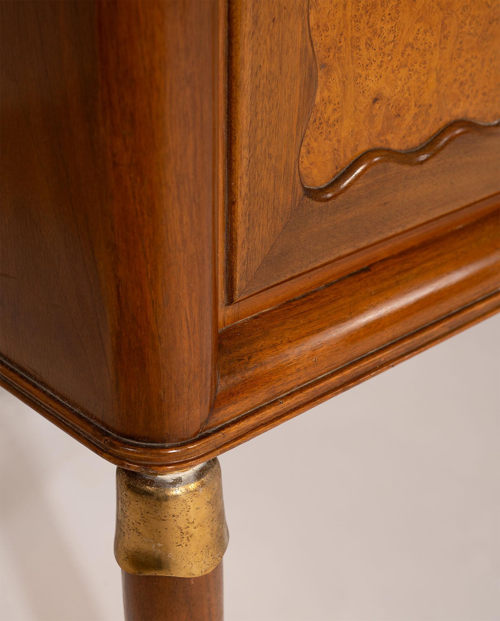 Paolo Buffa Italian Highboard in Walnut, Birch Burl, and Green Marble, 1950's For Sale 4