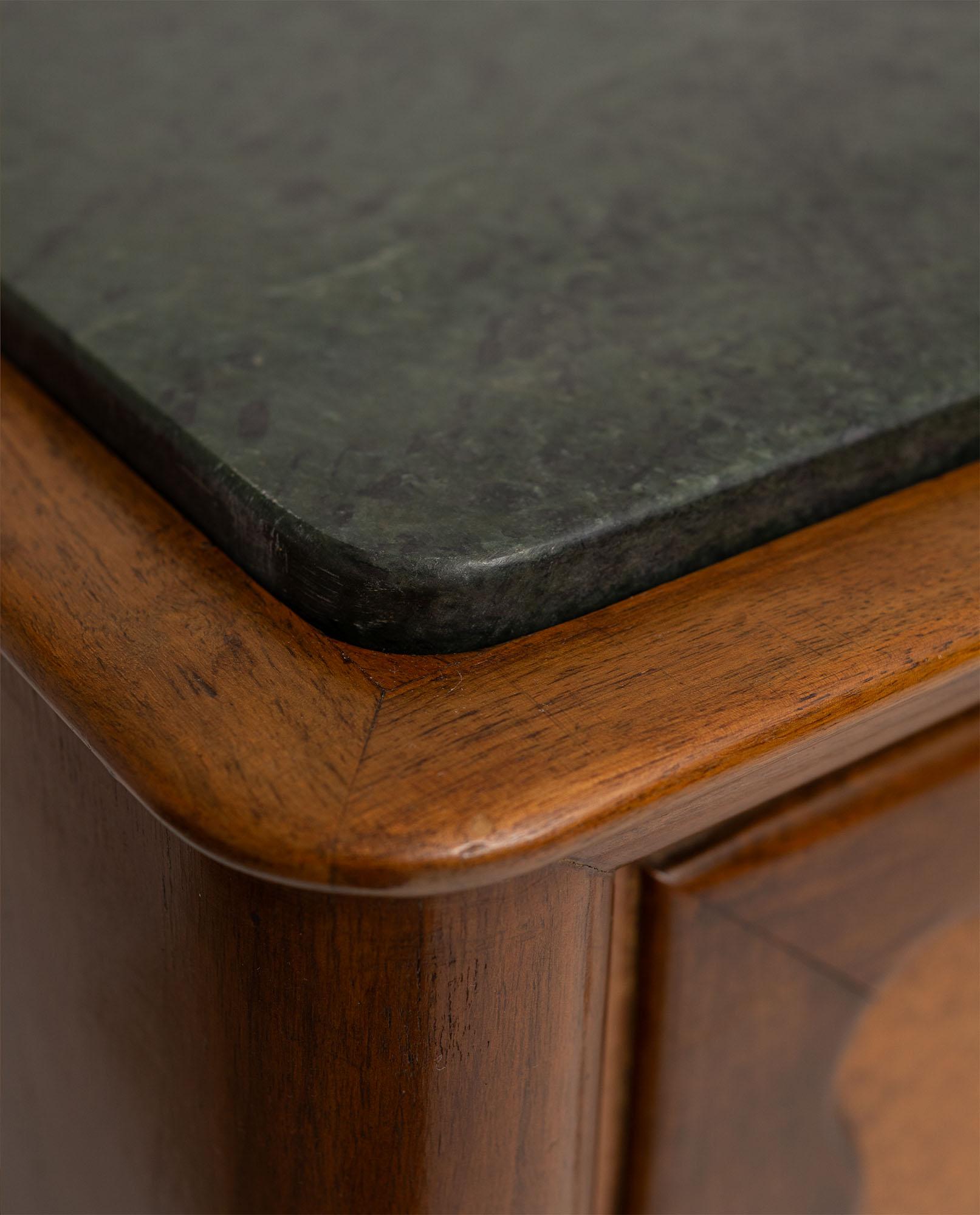 Paolo Buffa Italian Highboard in Walnut, Birch Burl, and Green Marble, 1950's For Sale 8