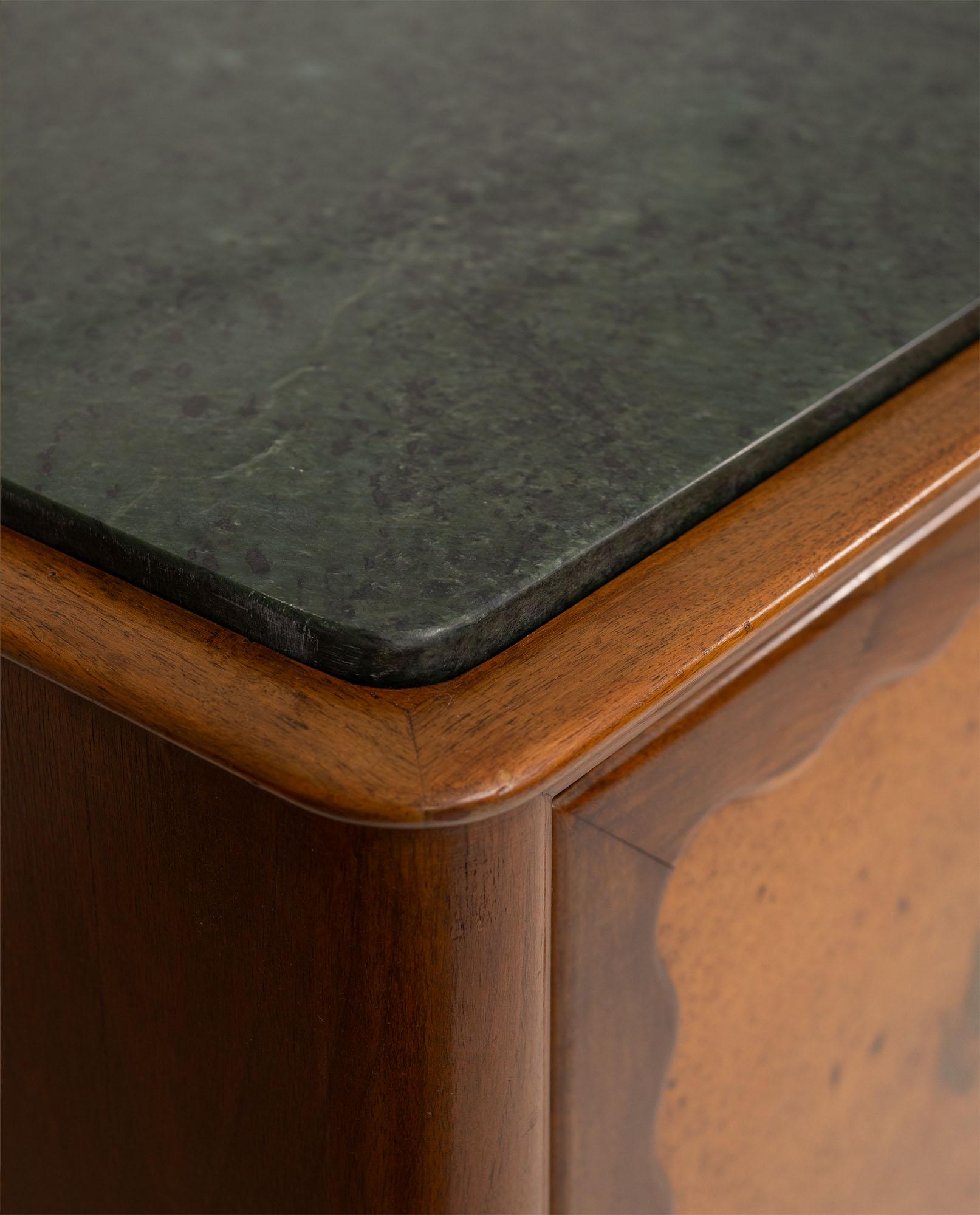 Paolo Buffa Italian Highboard in Walnut, Birch Burl, and Green Marble, 1950's For Sale 9