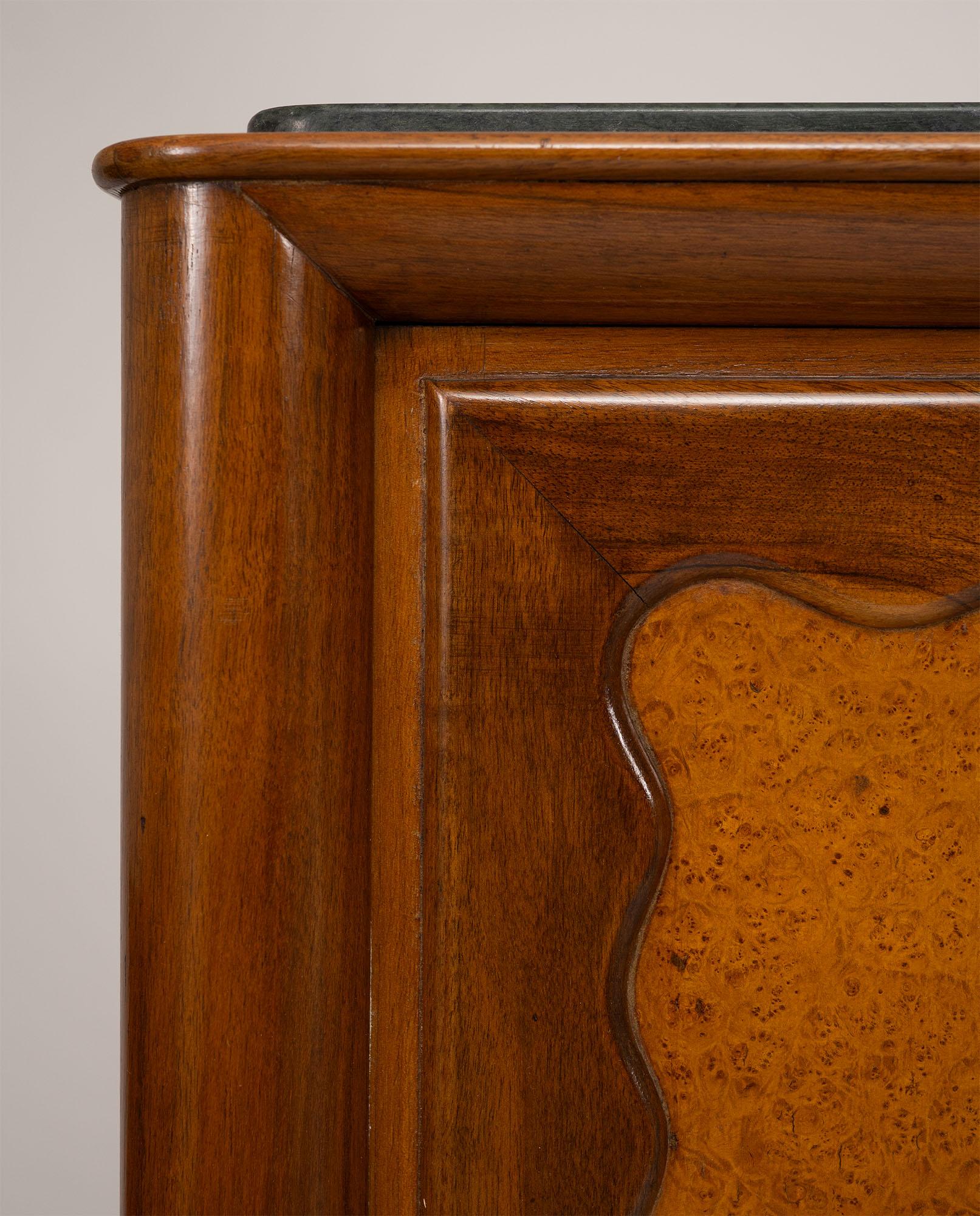Paolo Buffa Italian Highboard in Walnut, Birch Burl, and Green Marble, 1950's For Sale 10