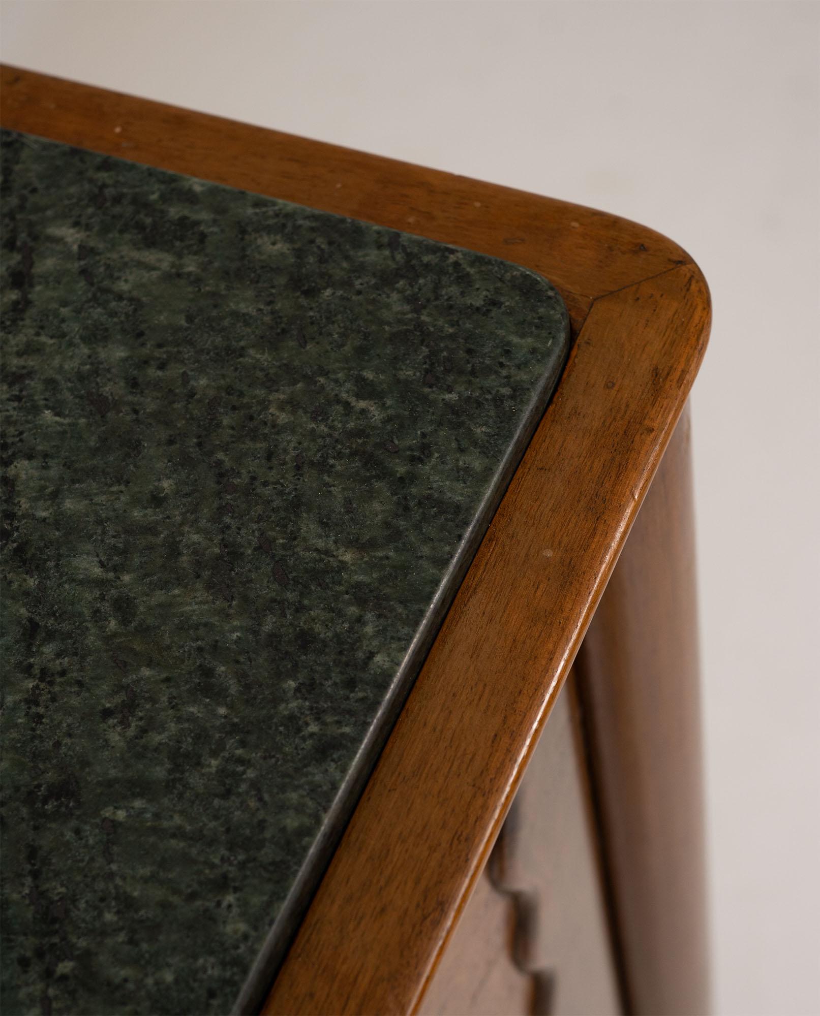 Paolo Buffa Italian Highboard in Walnut, Birch Burl, and Green Marble, 1950's For Sale 13
