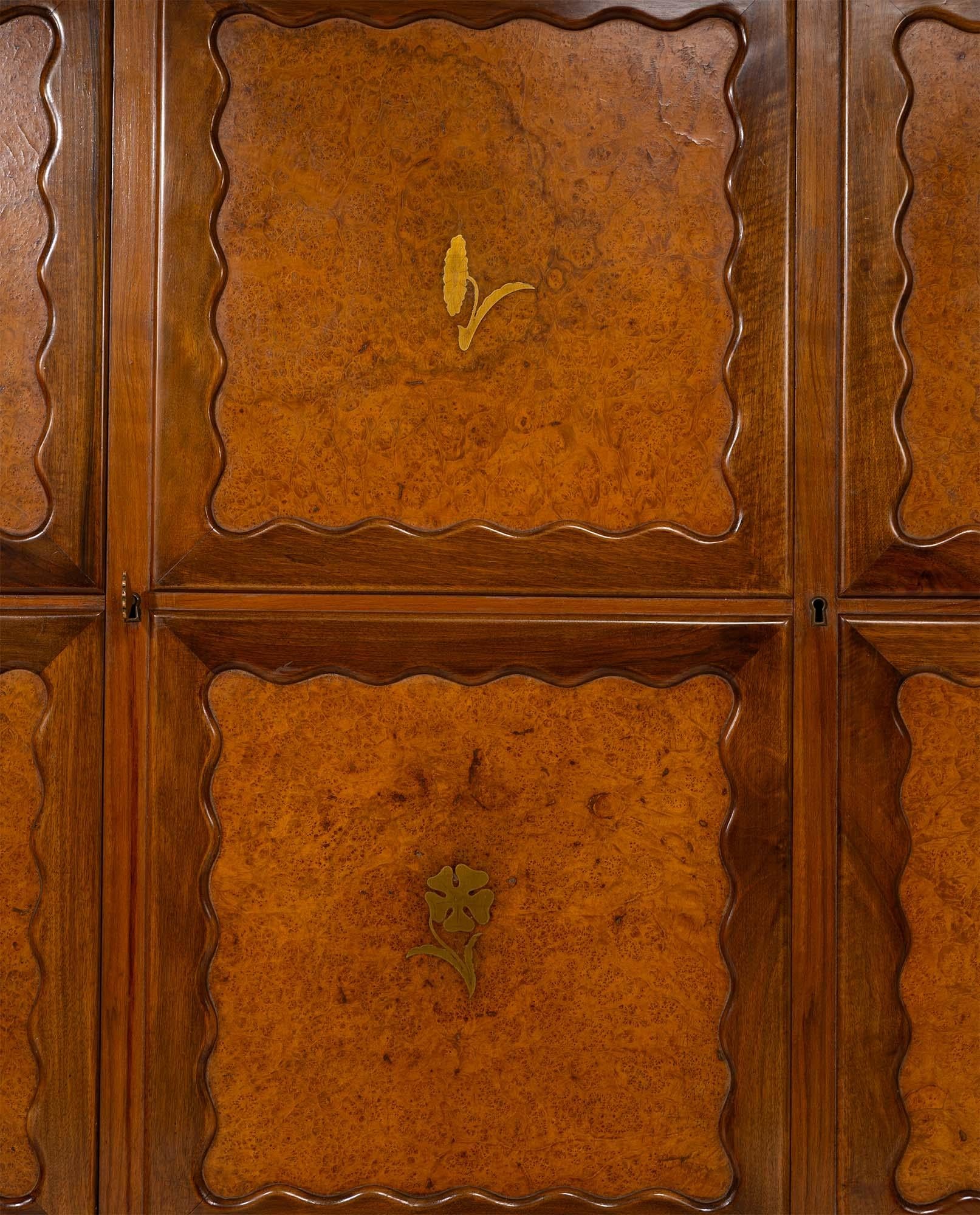 Paolo Buffa Italian Highboard in Walnut, Birch Burl, and Green Marble, 1950's For Sale 1