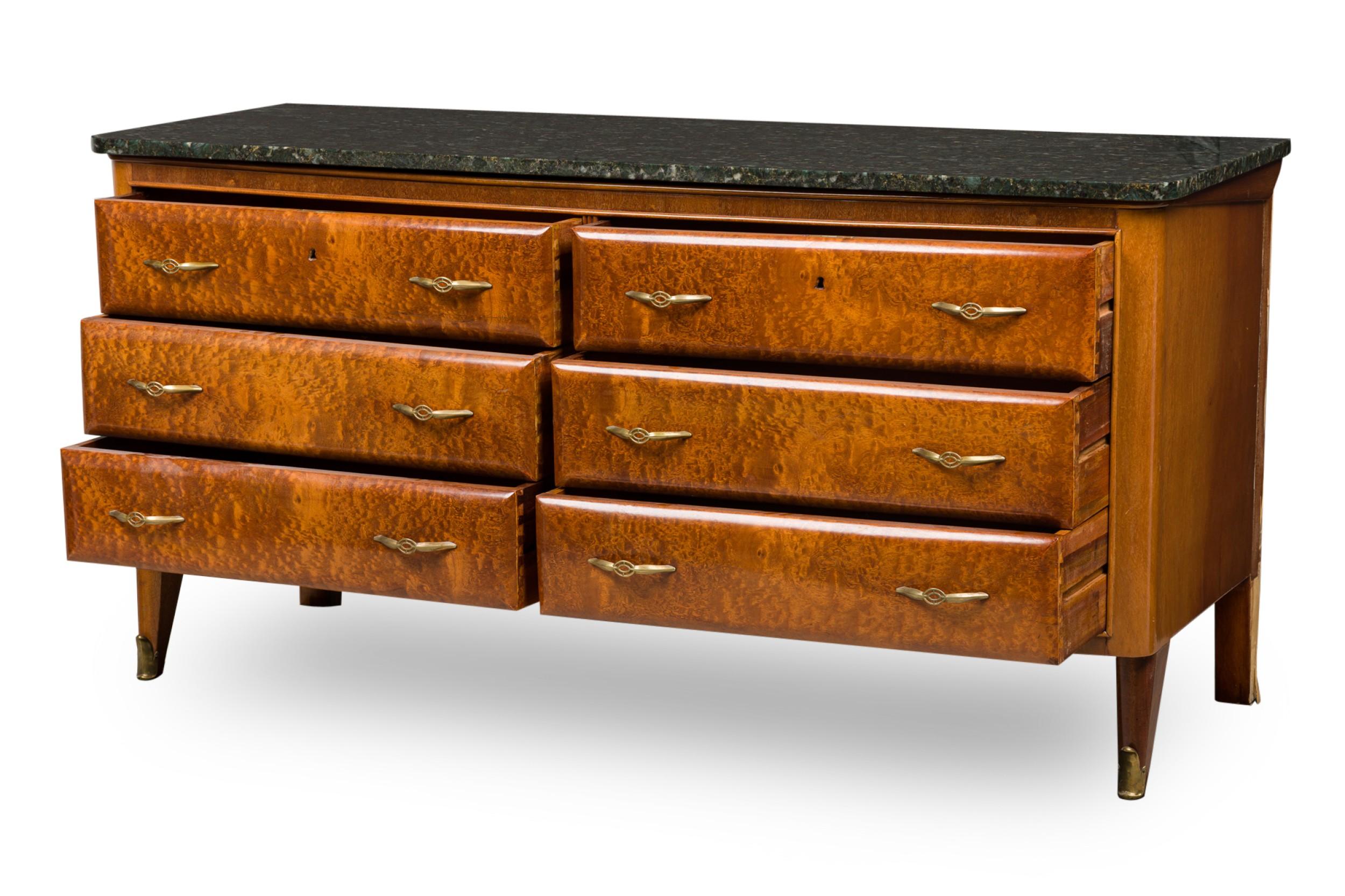 Brass Paolo Buffa Italian Mid-Century Mahogany and Marble 6-Drawer Dresser / Sideboard For Sale