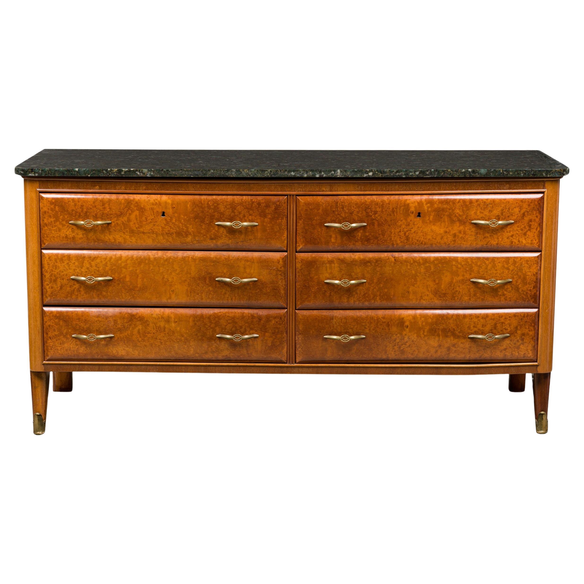 Paolo Buffa Italian Mid-Century Mahogany and Marble 6-Drawer Dresser / Sideboard
