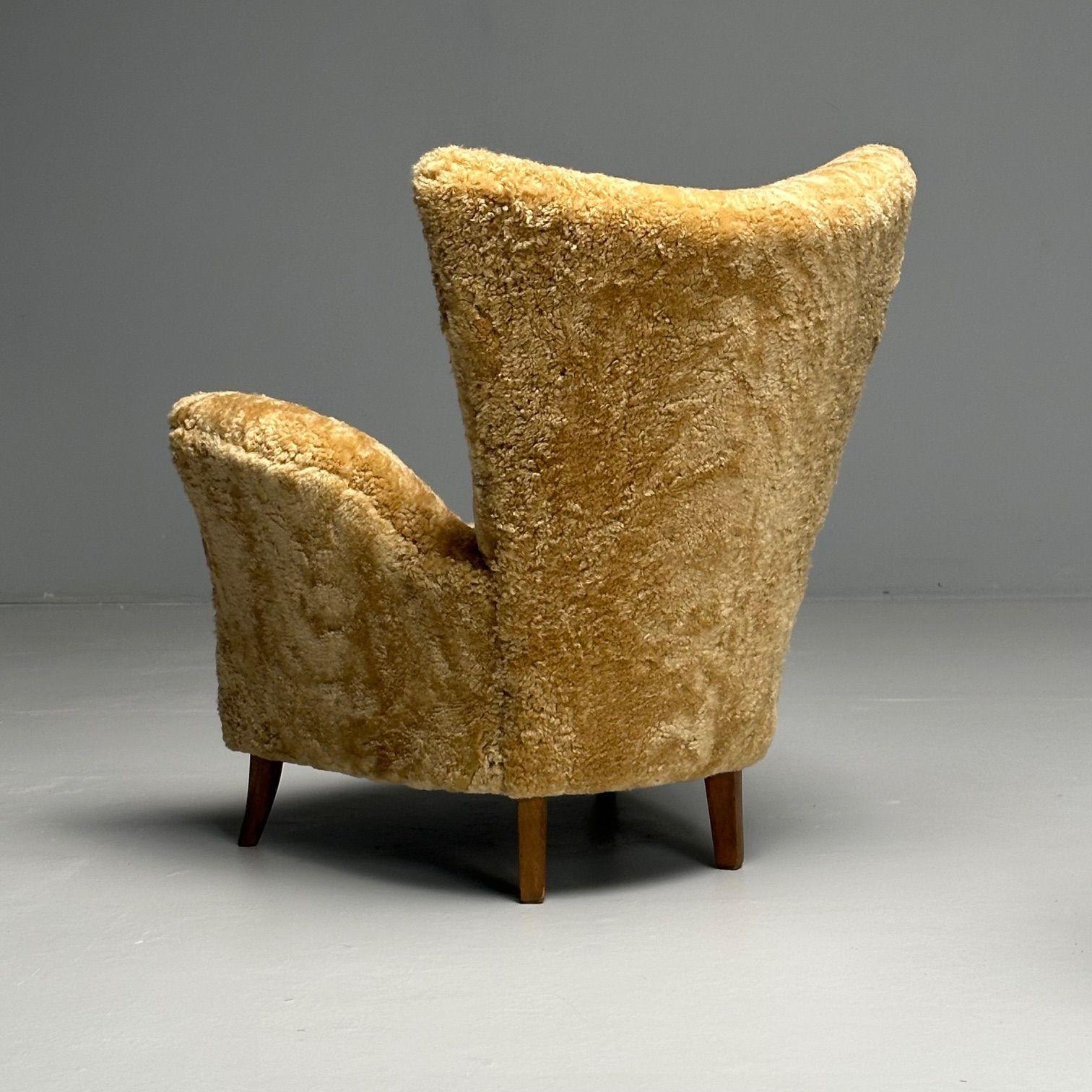 Paolo Buffa, Italienische Mid-Century-Modern-Loungesessel, Shearling, Italien, 1950er Jahre 4