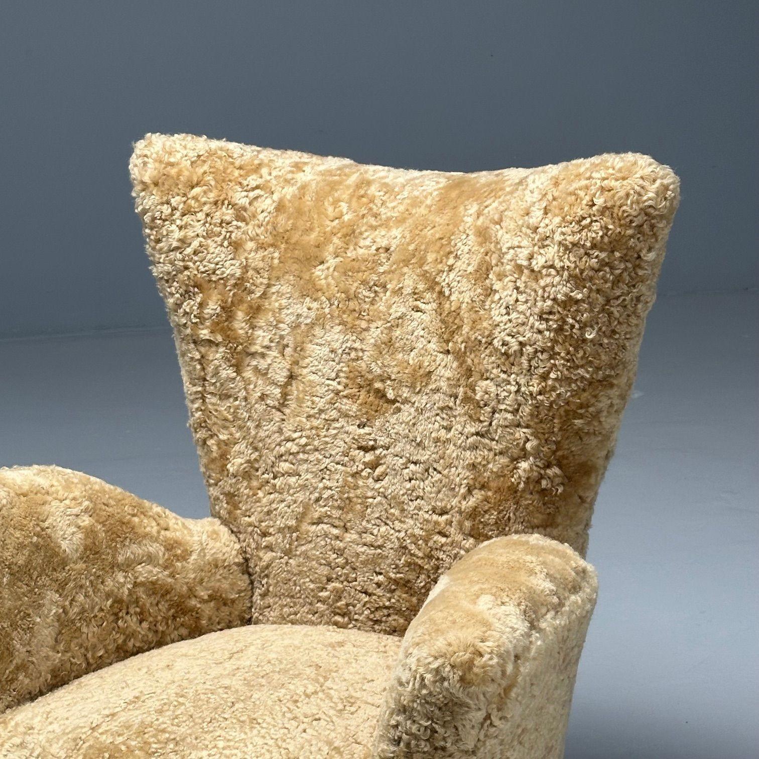 Paolo Buffa, Italienische Mid-Century-Modern-Loungesessel, Shearling, Italien, 1950er Jahre 2