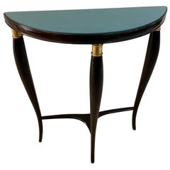 Paolo Buffa Italian Midcentury Neoclassical Wood and Green Glass Console
