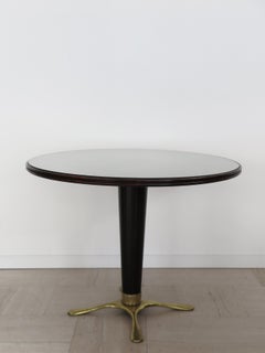 Paolo Buffa Italian Midcentury Brass Glass Wood Round Dining Table 1950s