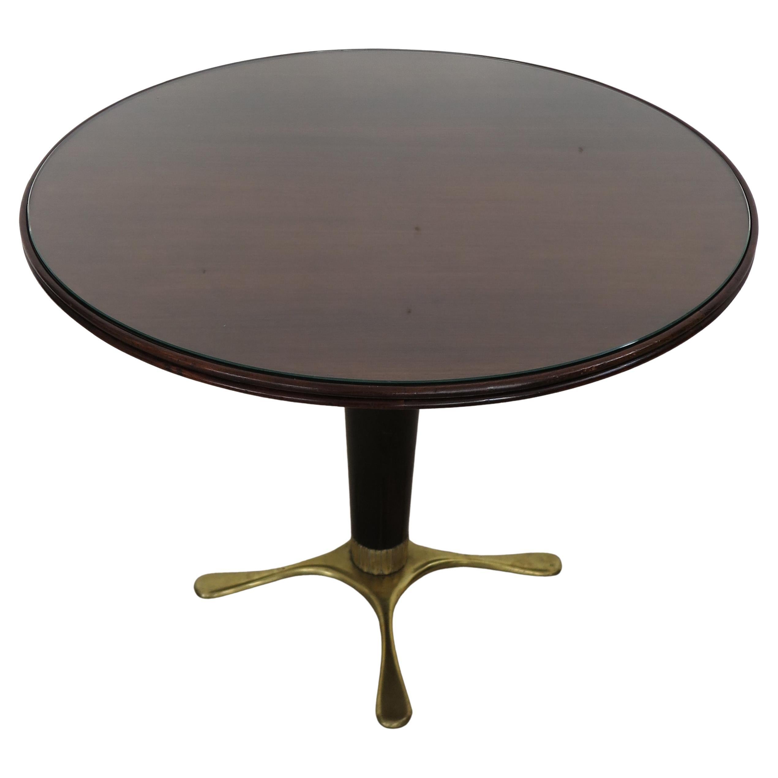 Paolo Buffa Italian Midcentury Brass Glass Wood Round Dining Table 1950s