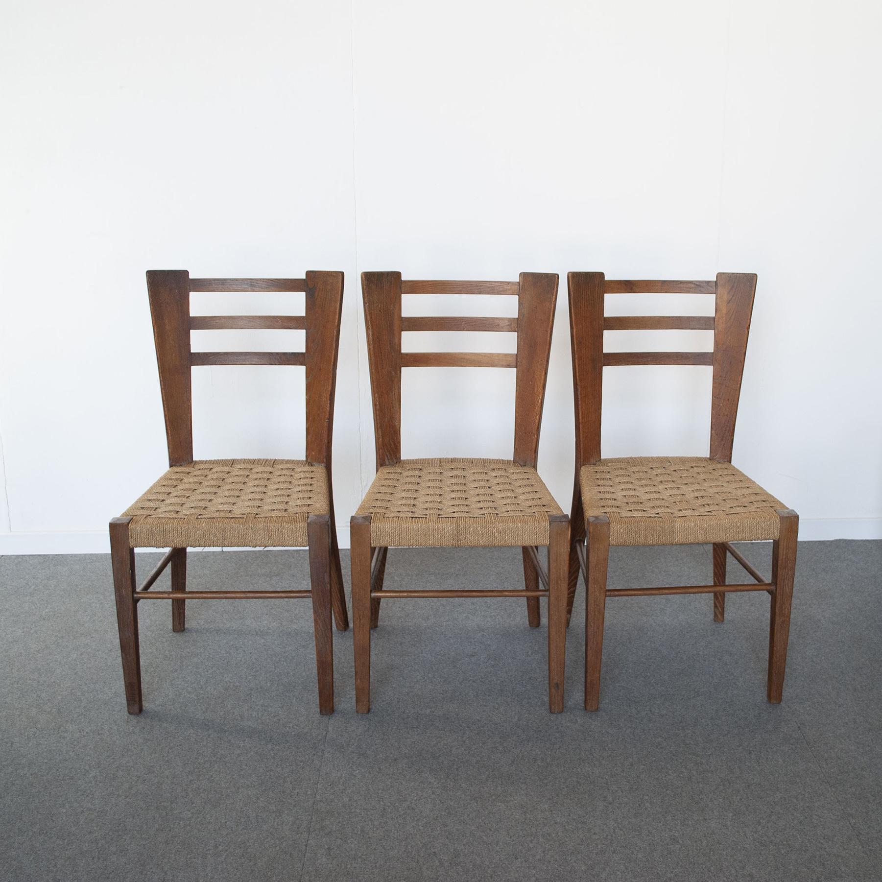 Paolo Buffa Italian Midcentury Set of Six Chairs in Wood and Rope Late 50, S 1