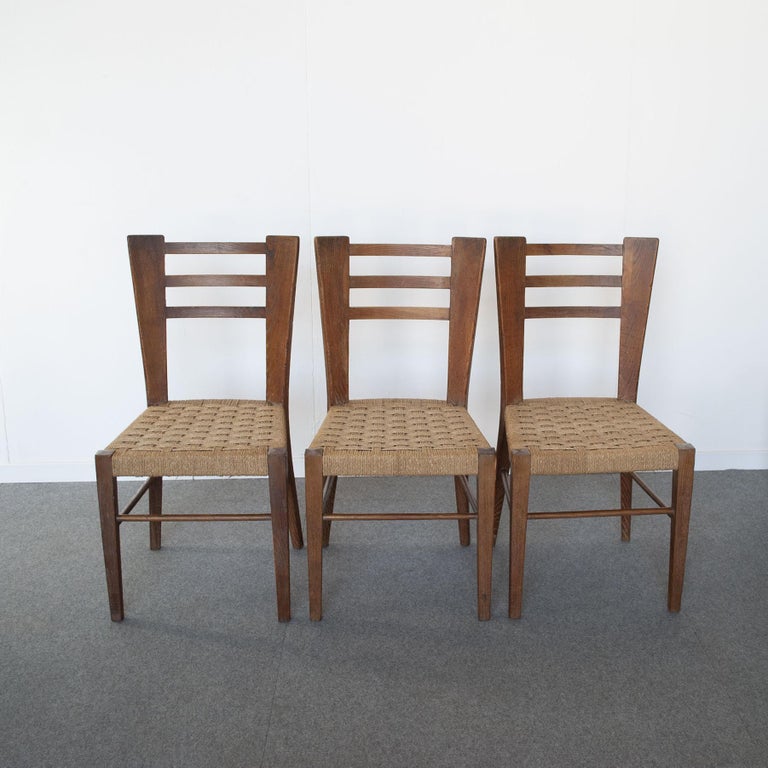 Paolo Buffa Italian Midcentury Set of Six Chairs in Wood and Rope Late 50,S For Sale 1