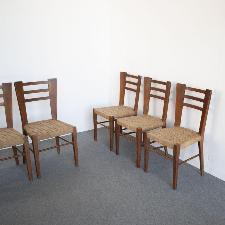 Paolo Buffa Italian Midcentury Set of Six Chairs in Wood and Rope Late 50,S For Sale 2