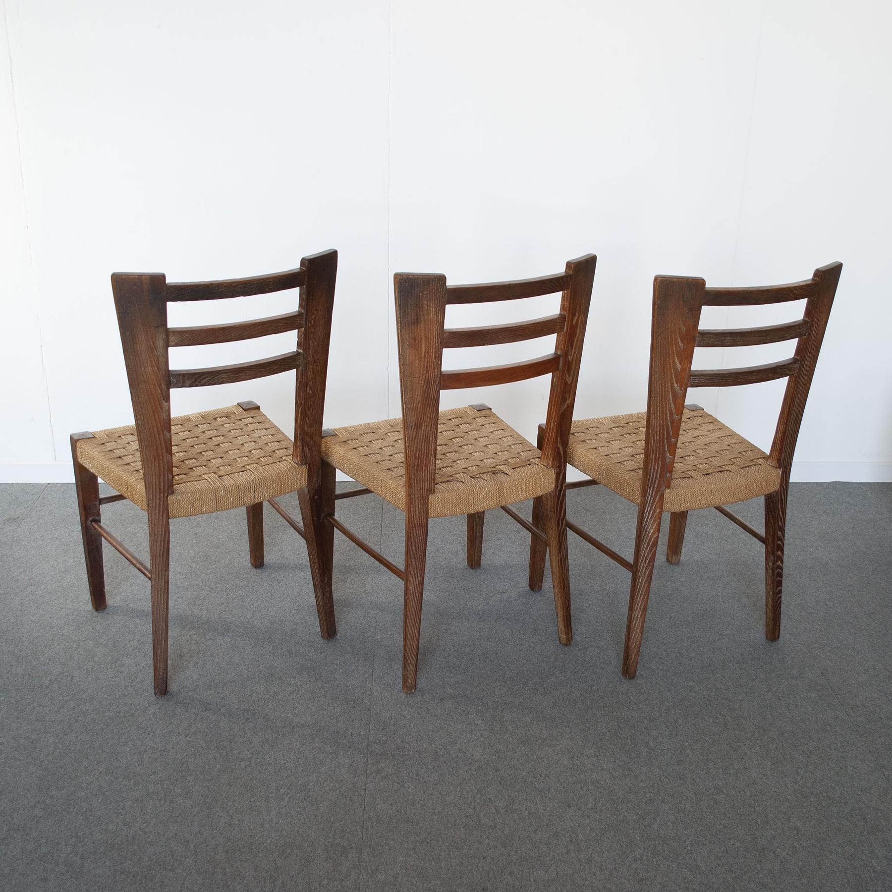 Paolo Buffa Italian Midcentury Set of Six Chairs in Wood and Rope Late 50, S 3