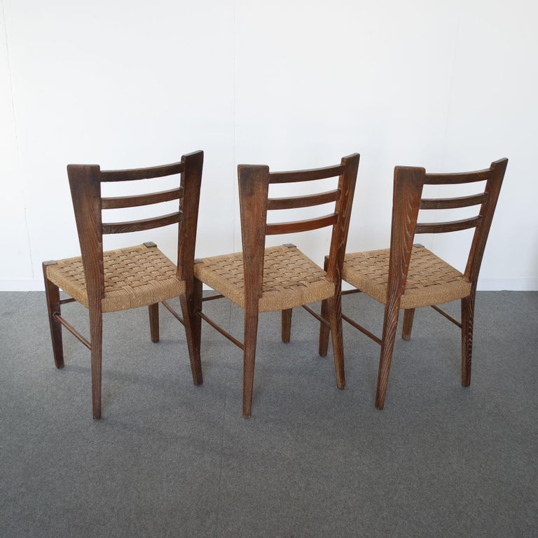 Paolo Buffa Italian Midcentury Set of Six Chairs in Wood and Rope Late 50,S For Sale 3