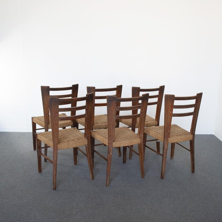 Paolo Buffa Italian Midcentury Set of Six Chairs in Wood and Rope Late 50,S For Sale 4