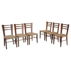 Paolo Buffa Italian Midcentury Set of Six Chairs in Wood and Rope Late 50,S