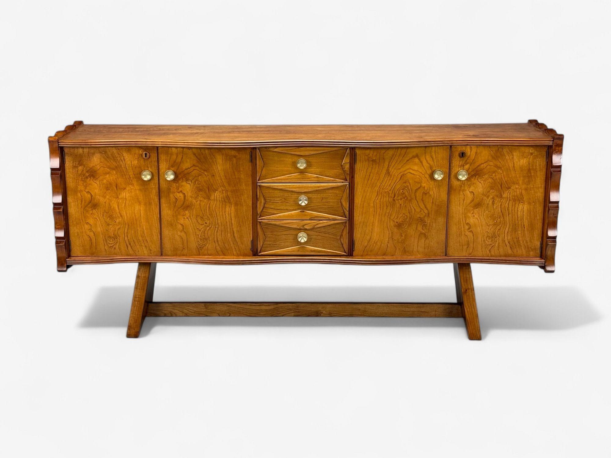 Mid-Century Modern Paolo Buffa, Italian Modern, Cherrywood, Brass, Sideboard, Italy, 1950s For Sale