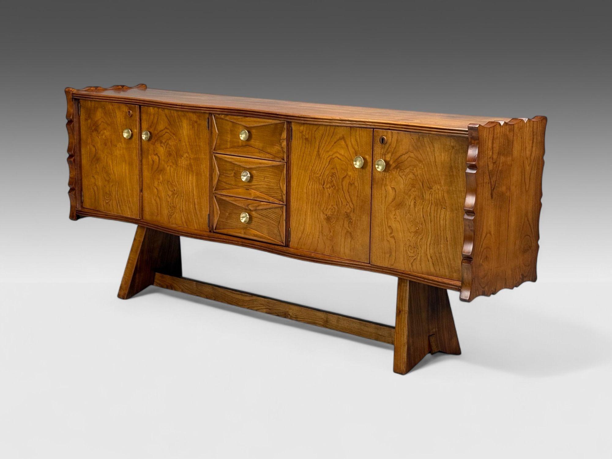 Paolo Buffa, Italian Modern, Cherrywood, Brass, Sideboard, Italy, 1950s In Good Condition For Sale In Manhasset, NY