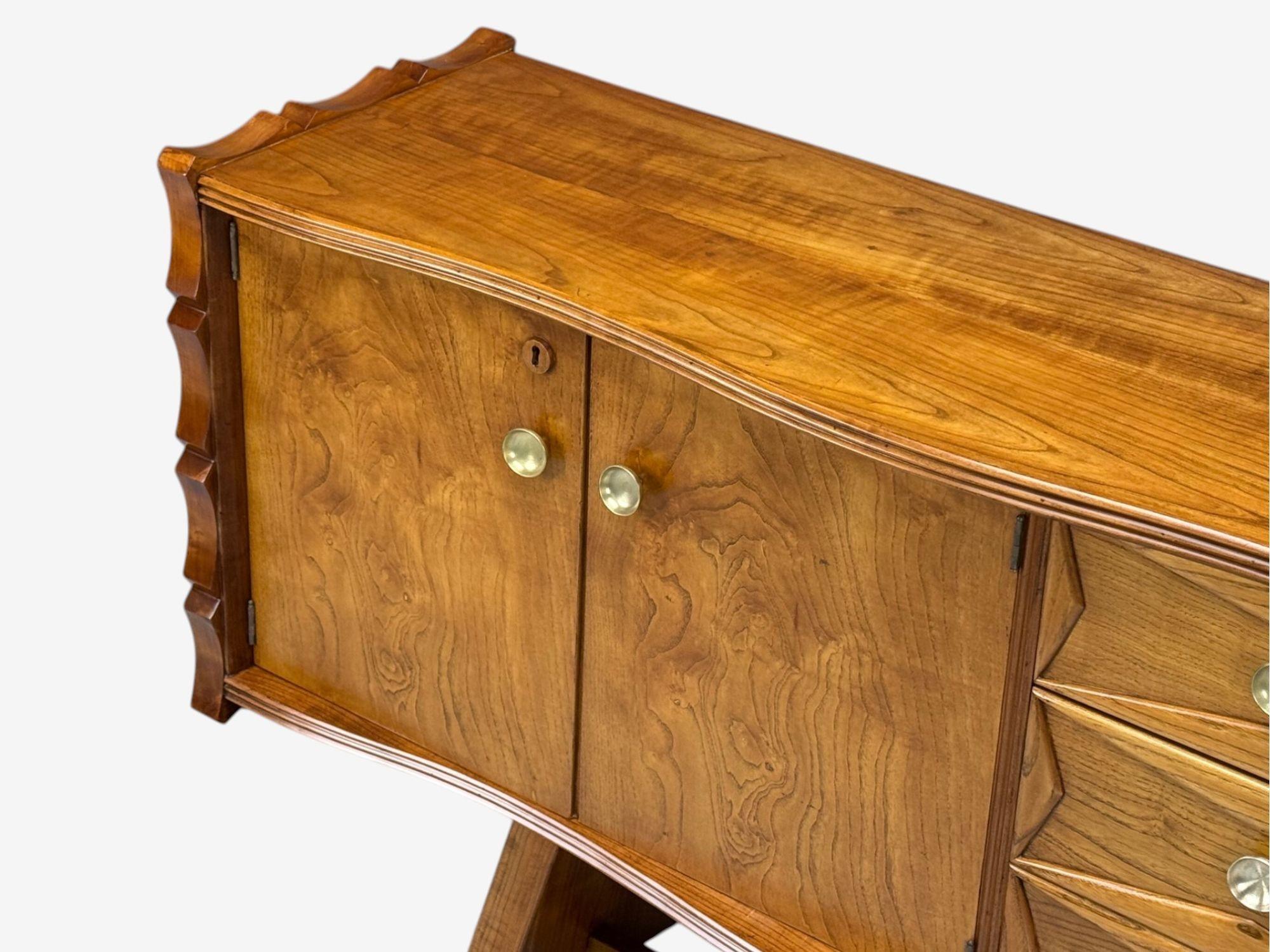 Paolo Buffa, Italian Modern, Cherrywood, Brass, Sideboard, Italy, 1950s For Sale 1