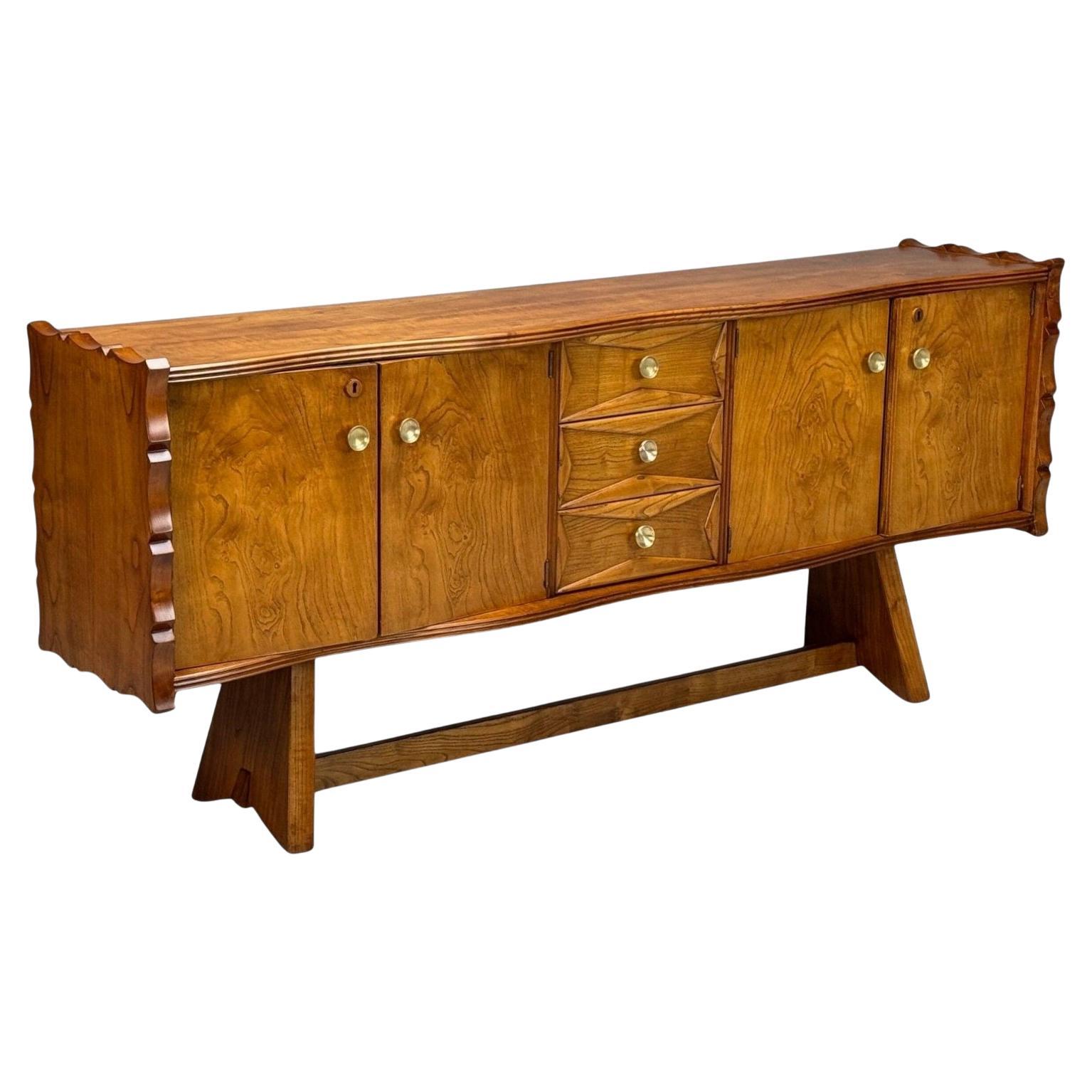 Paolo Buffa, Italian Modern, Cherrywood, Brass, Sideboard, Italy, 1950s For Sale