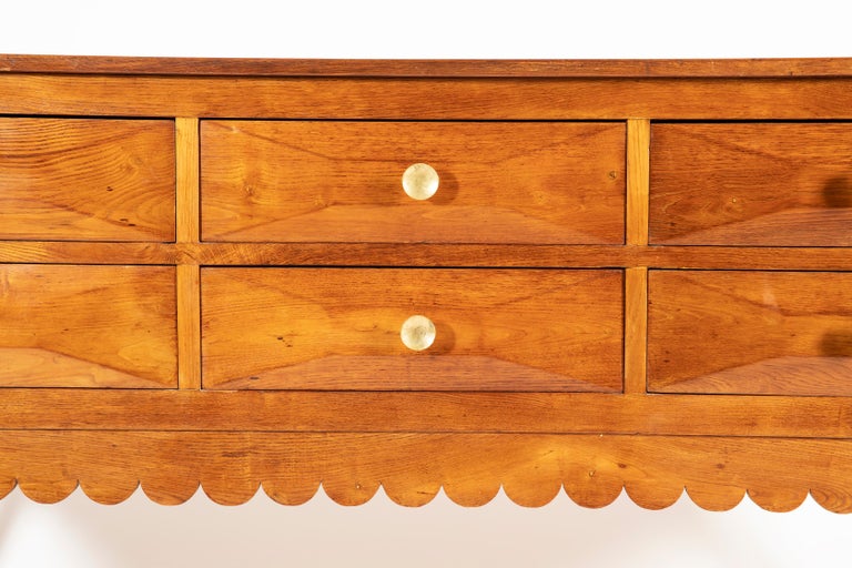 Paolo Buffa Italian Oak Wood With 6 Ashlar Work Drawers Credenza