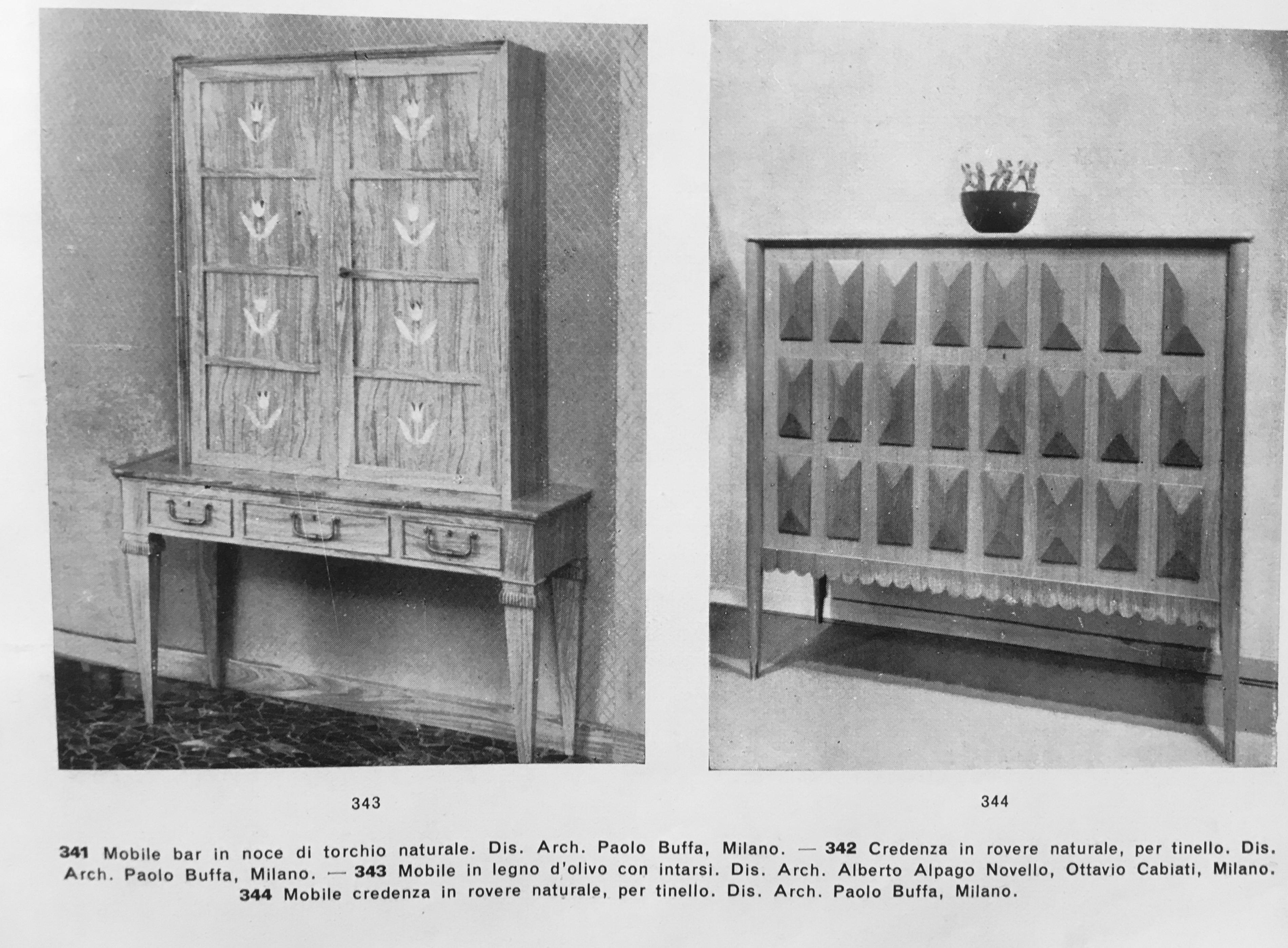 Paolo Buffa Italian Oakwood with Four Ashlar-Work Doors Cabinet Highboard, 1940s 5