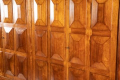 Paolo Buffa Italian Oakwood with Four Ashlar-Work Doors Cabinet Highboard, 1940s