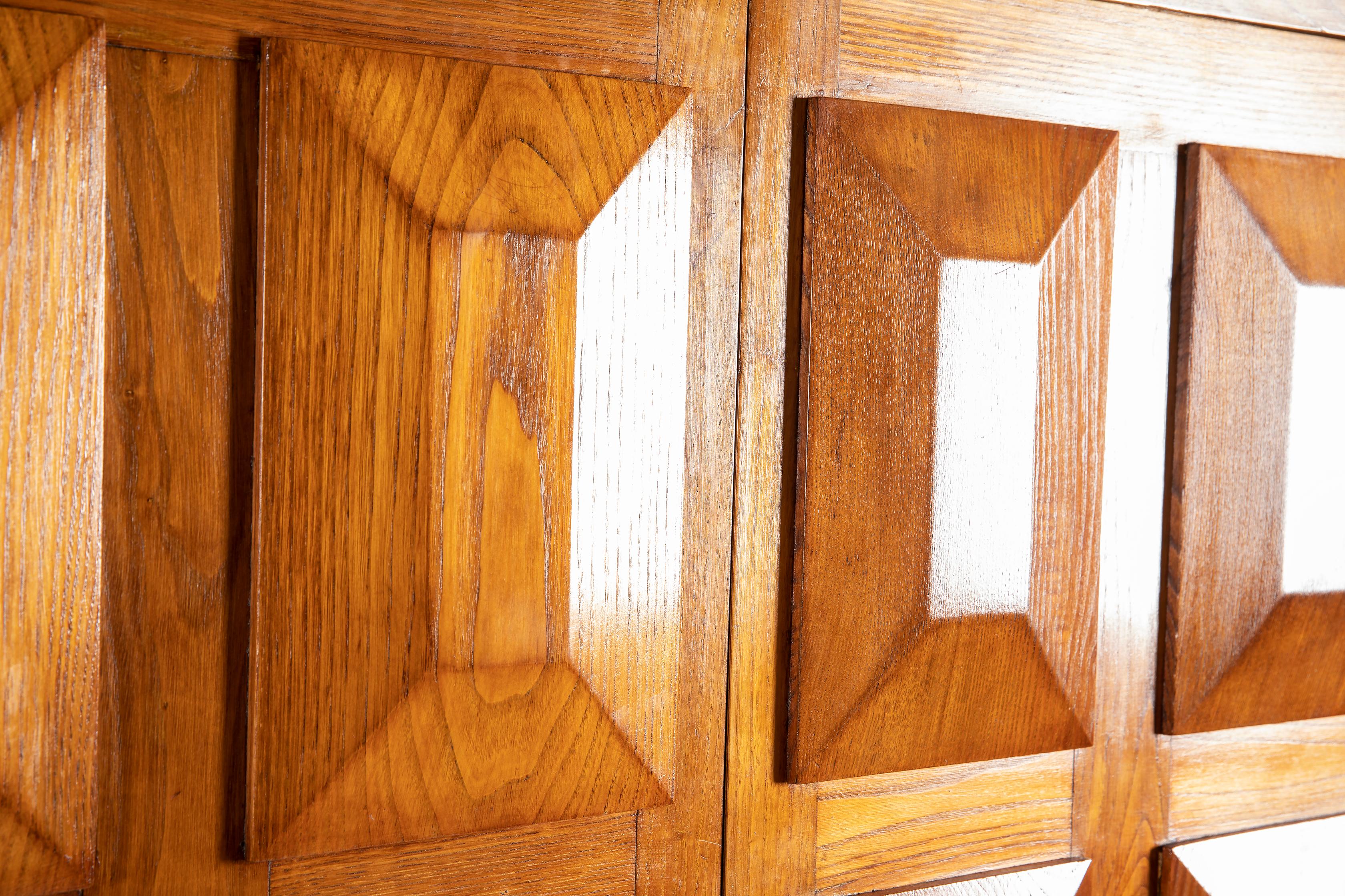 Paolo Buffa Italian Oakwood with Four Ashlar-Work Doors Cabinet Highboard, 1940s 2