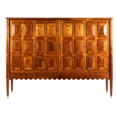 Vintage Paolo Buffa Italian Oakwood with Four Ashlar-Work Doors Cabinet Highboard, 1940s