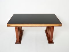 Paolo Buffa Italian rosewood maple black glass desk table 1940s