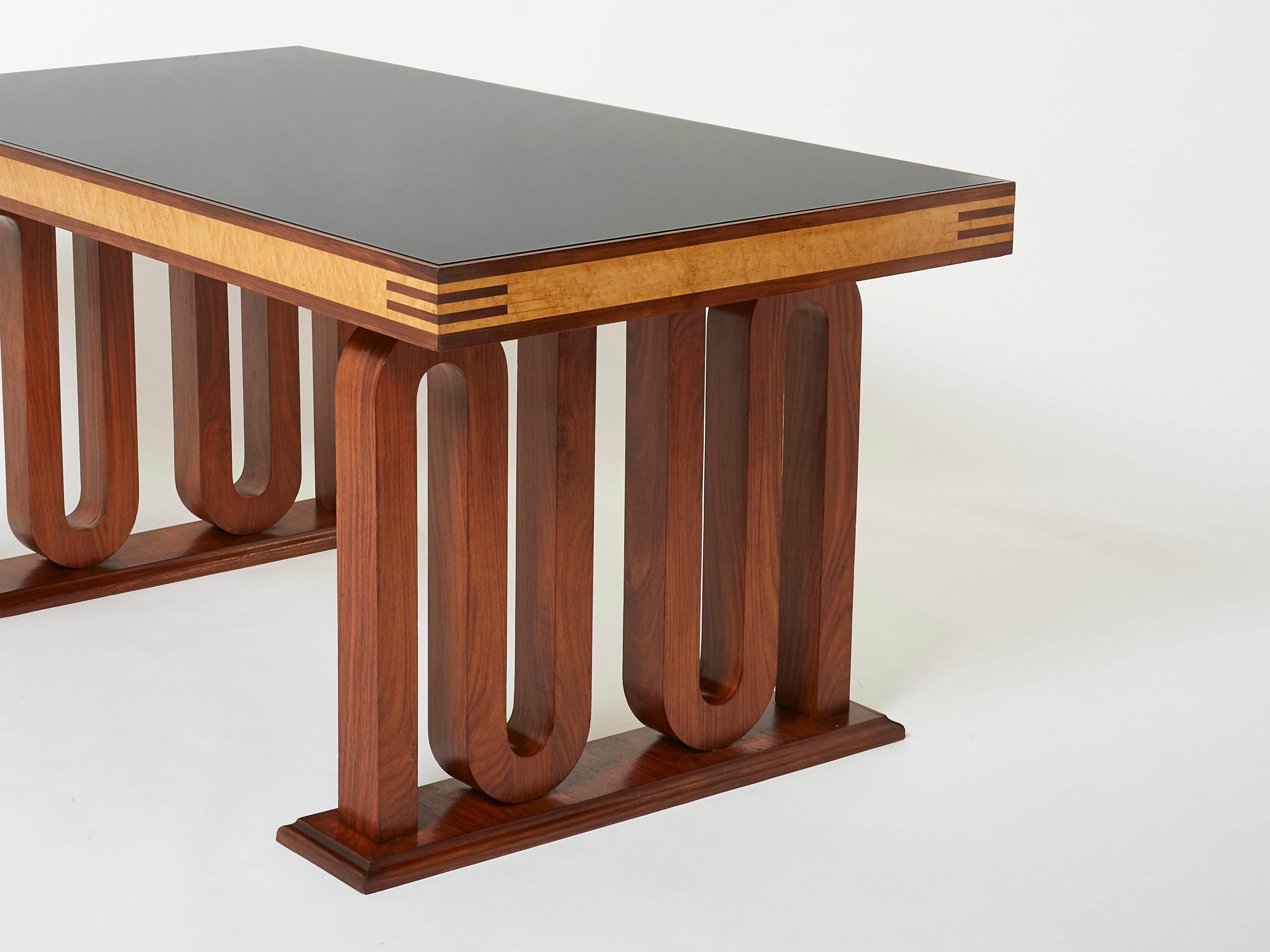 Mid-Century Modern Paolo Buffa Italian rosewood maple black glass desk table 1940s