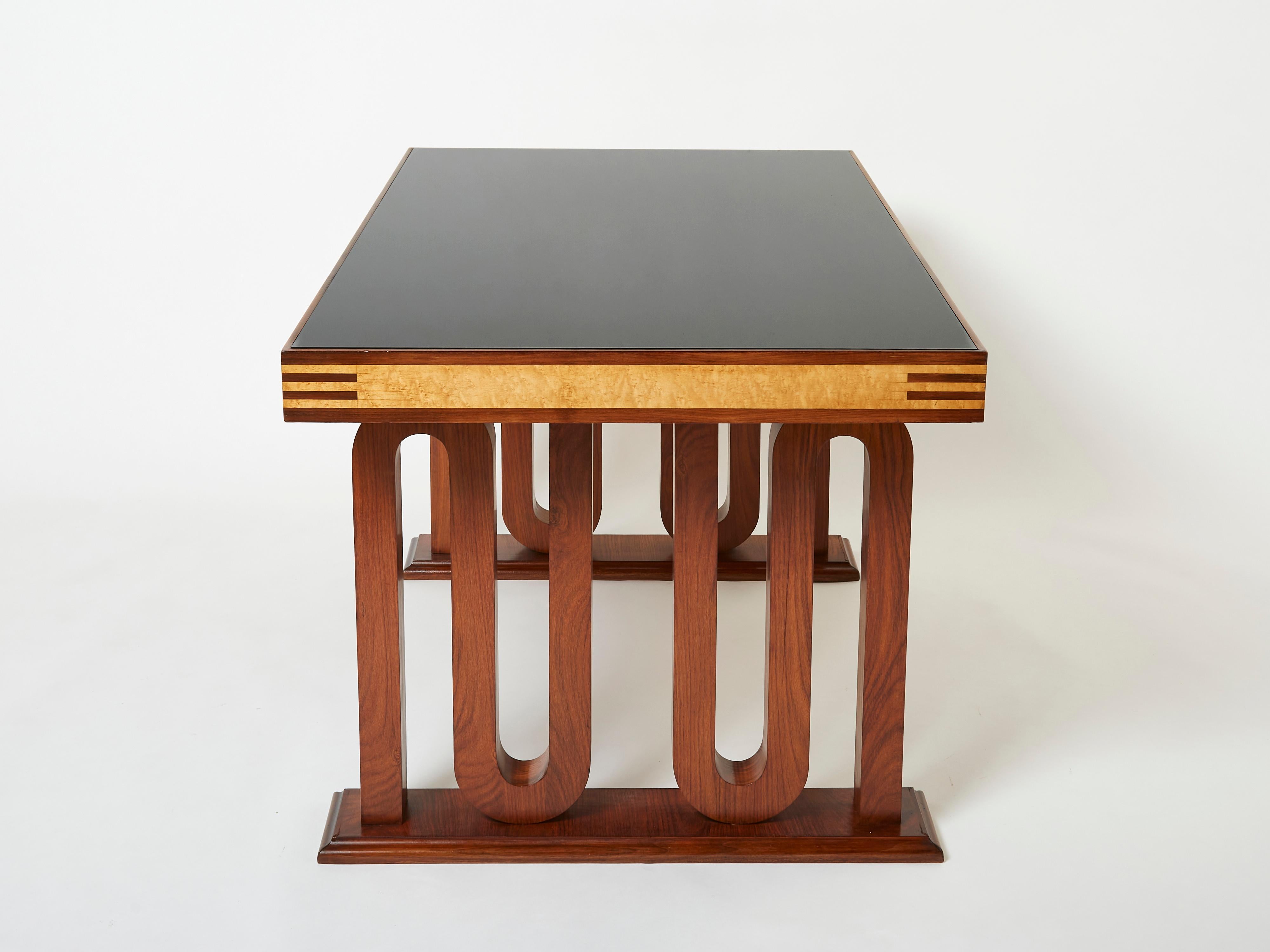 Mid-20th Century Paolo Buffa Italian rosewood maple black glass desk table 1940s