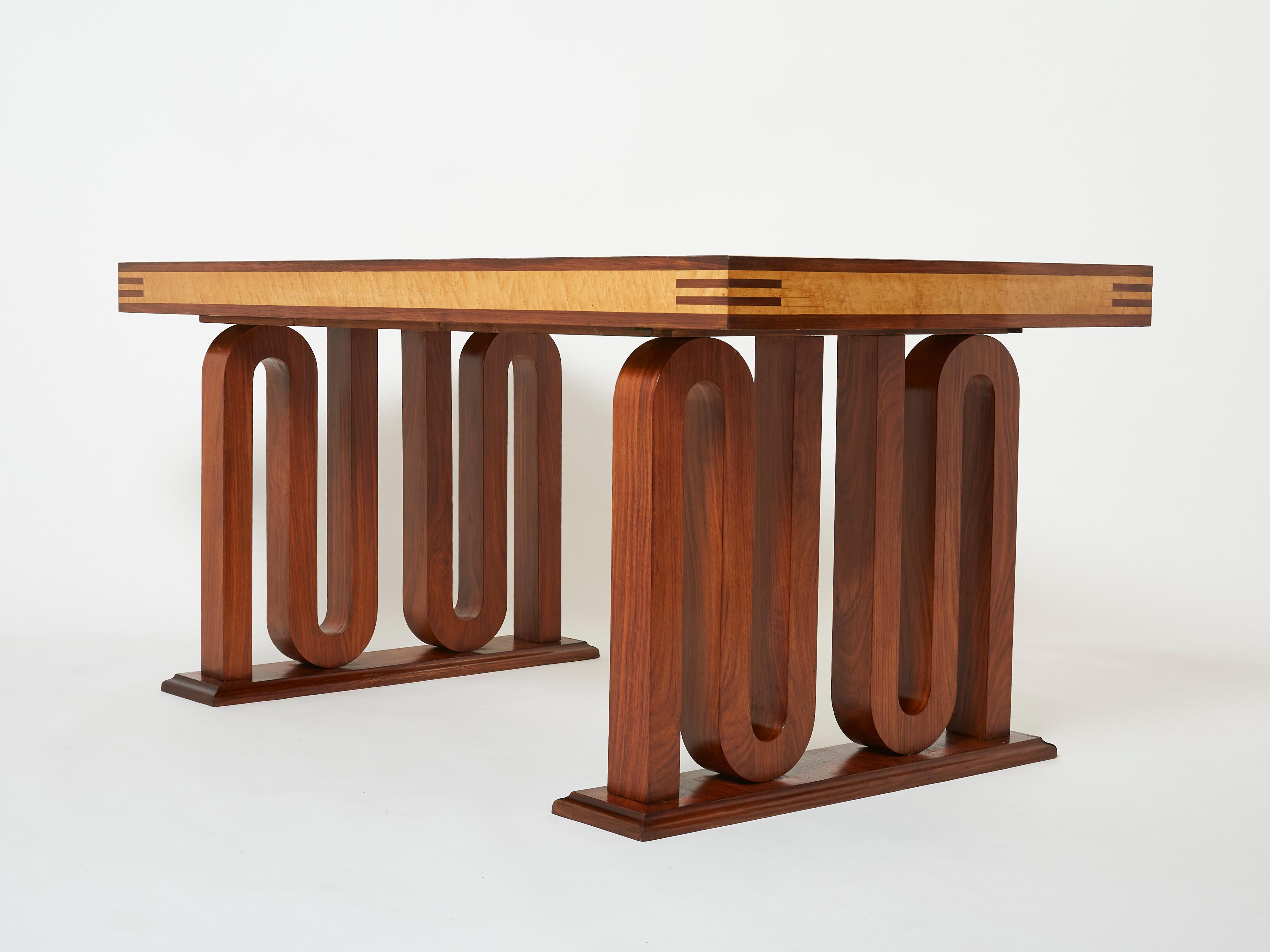 Paolo Buffa Italian rosewood maple black glass desk table 1940s 1